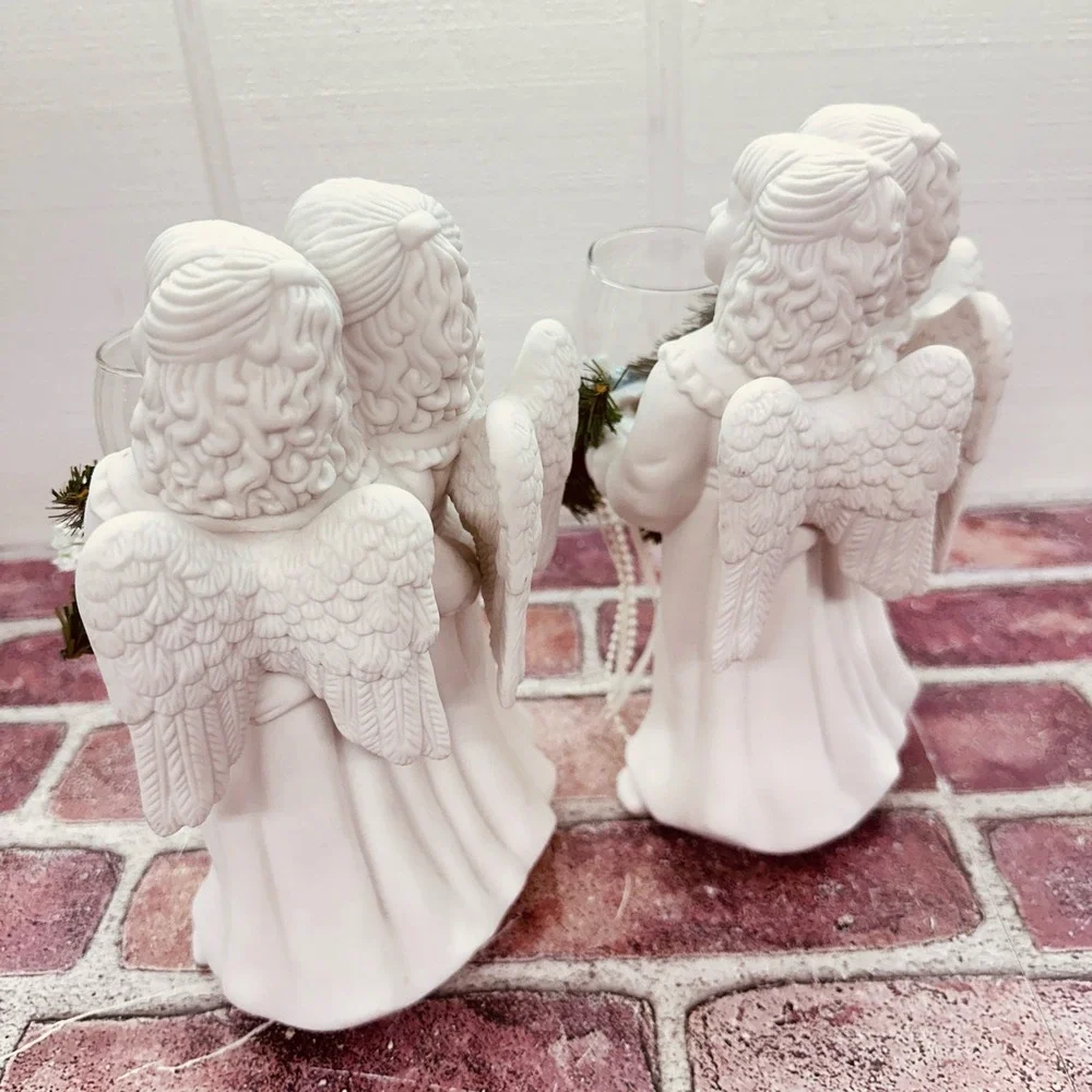 Pair of Ceramic Angel Votive Candle Holders - Christmas Holiday‎ - Vintage 1997